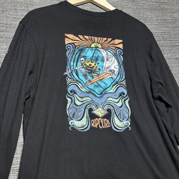 Rip Curl Shirt Men's Large Black Palms Surfing Long Sleeve Standard - Picture 12 of 13